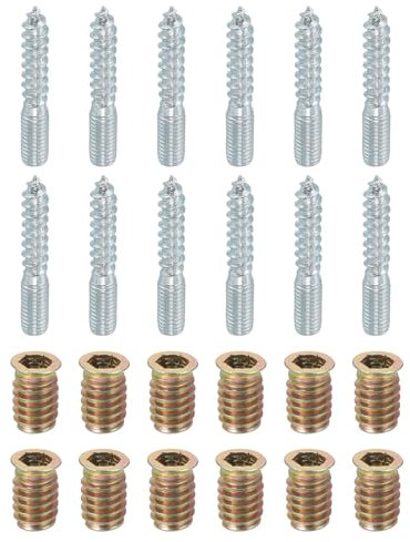sourcing map Pernos de suspensión M8 x 50 mm, 12 tornillos de clavija de madera de 31 mm con 12 tuercas de inserción roscadas M8 x 20 mm, para patas de muebles articuladas