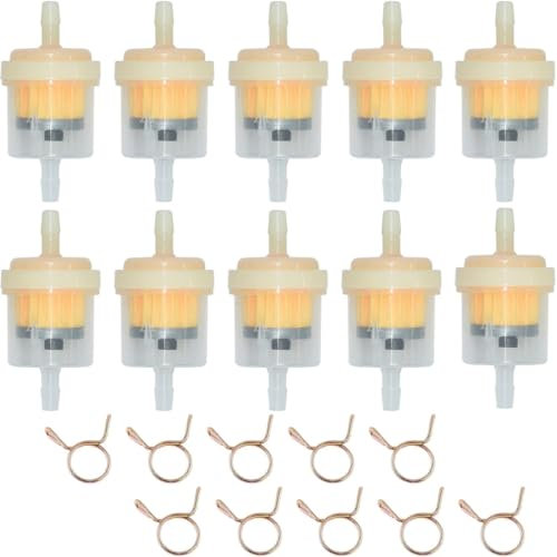 ZAMDOE 5mm Universal Gas Inline Fuel Filter Mini Moto Fuel Filter Motorcycle Petrol Filter for Lawnmower Scooter Motorcycle ATV Quad Go Karts(Pack of 10 with 10Pcs 8mm Hose Clamps)