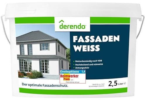 derendo Fassadenfarbe Fassadenweiss 2,5L Testsieger weiß matt Wandfarbe Außenwandfarbe hohe Deckkraft