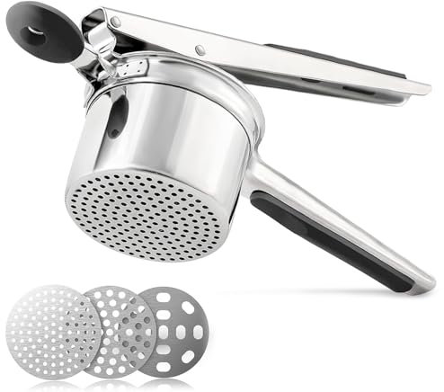 Schiacciapatate, Schiacciapatate Acciaio Inox, 3 Tipi Di Linguette A Pressione Sostituibili Verdure E Frutta Schiacciapatate, Schiaccia Patate Maniglia In Silicone, Schiacciapatate A Foro Fine