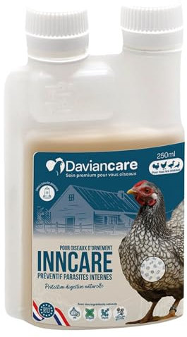 Prävention von inneren Parasiten 250ml - Hühner, Geflügel und exotisches Geflügel - Vorbeugung und Behandlung von Verdauungsproblemen - Natürliche Formel - Knoblauch- und Oreganoextrakt - Inncare