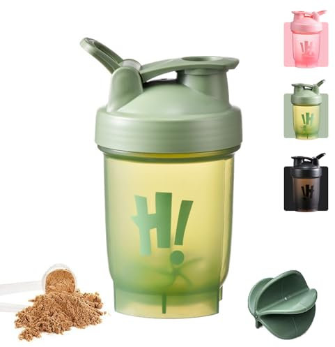 SUJIBHI Bottiglia shaker per proteine, 350 ml, con Mixball, in plastica, a prova di perdite, con coperchio ribaltabile, per palestra, sport, integratori proteici, fitness (verde)