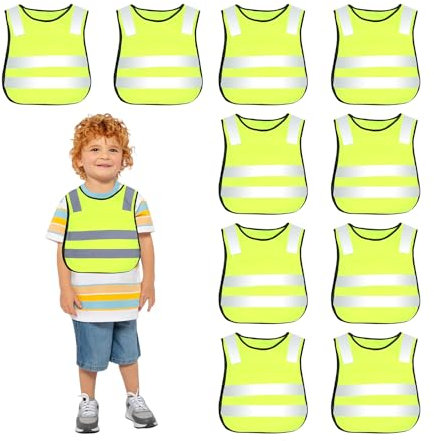 BORDEAG 10 Stück Warnwesten Auto, Warnweste Kinder, Sicherheitsweste Kinder, Warnwesten Kinder, Reflektorweste Kinder, Reflektierende Sicherheitsweste, Für Sport, Laufen, Fahrrad, Straßenverkehr