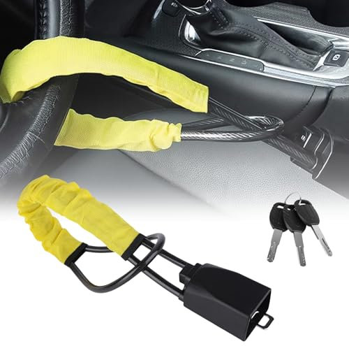 Steering Wheel Lock, Anti-Theft High Visibility Car Cut Resistant, Universal Fit Steering Wheel to Seat Belt Lock for Cars, SUVs, Vans, Golf Carts, Trucks, 3 Keys, Yellow