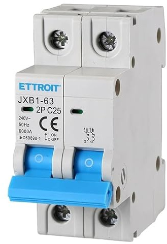 Interruttore magnetotermico 2P, occupa 2 moduli, 220V 230V, 25A C25, curva C, 6KA 6000A