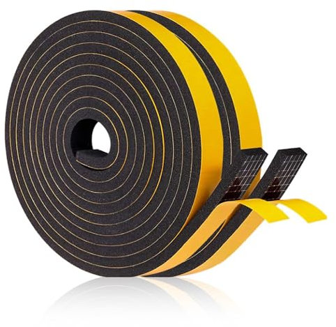 Cinta adhesiva de espuma autoadhesiva 25mm (W) x 20mm(T) para Sellado de Puertas y Ventanas, Burlete Aislante Acústico y Térmico,Resistente a Golpes y Condiciones Climáticas, 4 Metros en Total