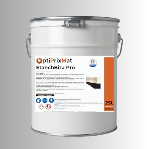 ÉtanchBitu Pro - Bitume d’Étanchéité Liquide | Rendement jusqu’à 125 m² | Étanchéité fondations, soubassements et maçonneries enterrées | Bidon 25 Litres