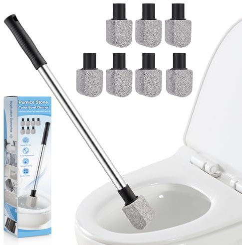 YUJOIBAN Pumice Stone Toilet Bowl Cleaner, 8 PCs Pumice Stone with 1 Extra Long Handle, 18” Hard Water Toilet Ring Remover, Pumice Stones for Cleaning Toilet, Bath, Kitchen, Pool, Sink