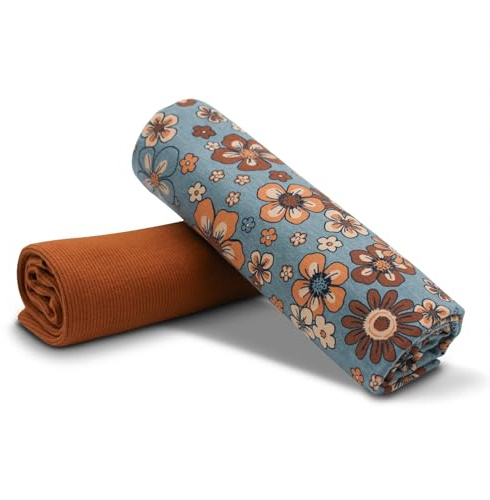 Pacchetto di tessuto 0,5 m jersey + 0,5 m di tessuto per cucire vestiti per bambini, tessuto in jersey (fiori mélange + RIB Brique Set11)