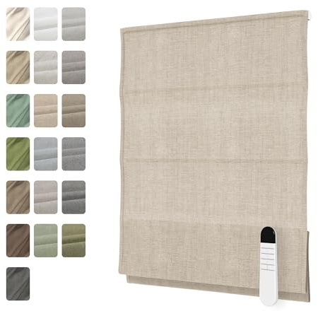 ODKblinds Motorized Roman Shades with Remote, Cordless Smart Blackout or Light Filtering Roman Blinds, Automatic Window Blinds for Bedroom, Living Room, Kitchen, Office, Custom Size