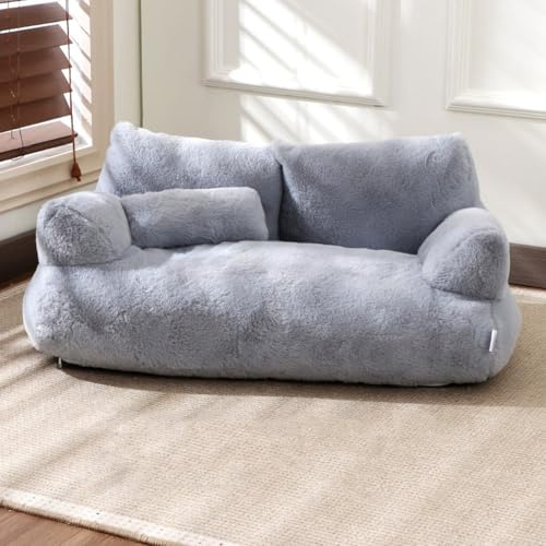 Miaogoo Sofá cama suave para mascotas, sofá para perros y gatos con cremallera y almohada, cojín lavable para muebles de mascotas, colchón ortopédico antideslizante y calmante (75 x 48 x 25 cm, gris)