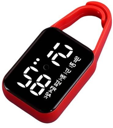 ULIJTH Orologio elettronico a LED da appendere, con luce notturna, impermeabile, touch digitale, per donne, uomini, regalo, portachiavi, orologi da tasca, Rosso, misura unica