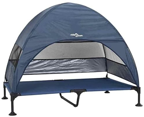 Eleganz Cuccia per cani rialzata in tessuto e acciaio – Lusso letto per cani blu navy 127 x 81 x 108 cm – Cuccia durevole per cani di grossa taglia – Comodo posto per dormire per casa e giardino