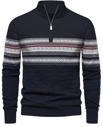 Genfien Maglione Uomo a Maglia con Zip 1/4 Maglione Uomo Collo Alto a Manica Lunga Maglioni Natalizi da Uomo Invernale Tenere Caldo