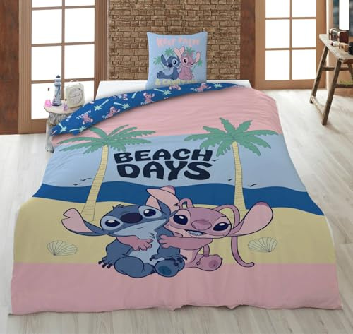 Disney Lilo & Stitch Beach Days barnsängkläder 2-delat 135 x 200 cm – 80 x 80 cm – sängkläder med dragkedja – hudvänlig och andningsbar, 100 % bomull