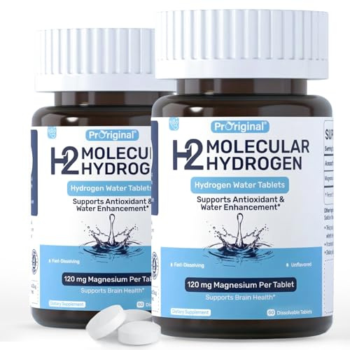 Hydrogen Water Tablets - 12 PPM H2 Molecular Hydrogen - 120 mg Magnesium-Based Reaction System - Supports Antioxidant & Cellular Health, Energy & Brain Function - Non-GMO, Unflavored - 120 Tablets
