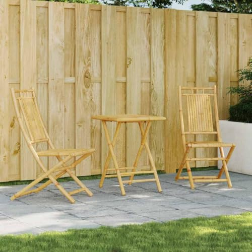 Mokuyary Set di 3 mobili da giardino in bambù, set da bistrò, set con sedie e tavolo, mobili da balcone per esterni, per terrazza, giardino, balcone -D