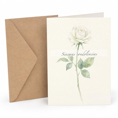 the lazy panda card company Tarjeta de sinceras condolencias con rosa blanca, 17 x 12 cm, cartulina de 300 g/m² con un elegante sobre marrón kraft (1)