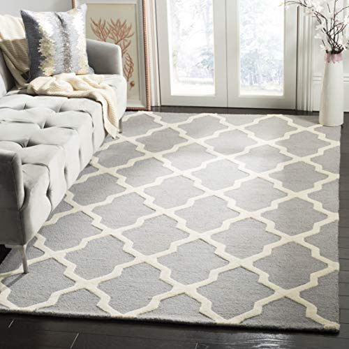 Safavieh Trellis Indoor Hand Tufted Rectangle Area Rug, Cambridge Collection, CAM121, in Silver / Ivory, 152 X 244 cm for Living Room, Bedroom or Any Indoor Space