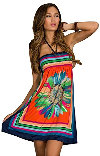 OCTOPUSIR - Robe d'été sans manches pour femme - Style ethnique bohème - Épaule dénudée - Imprimé floral - Mini robe décontractée - - Taille Unique