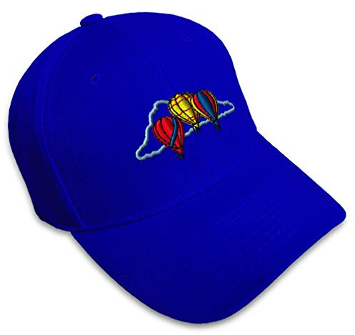 Baseball Cap Balloons on Sky Embroidery Cars & Transportation Hot Air Ballooning Acrylic Hats for Men Women Strap Closure Royal Blue Design Only
