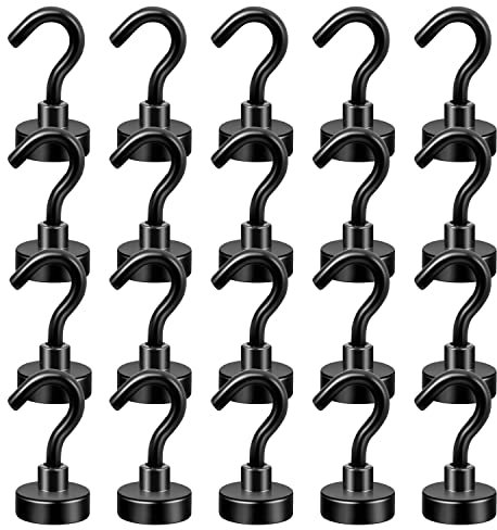 Neosmuk Schwarz Magnethaken,10kg+Extra Stark Magnet Haken für Grill, Stark Neodym magnetische haken für Gadgets,Gross Magnetischer Halter für Küche,Klein Starker Haken Magnetisch