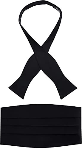 S.H. Churchill & Co. Herren Fliege und Kummerbund Set für Hochzeit, Abschlussball, formelle Veranstaltung, Schwarz, Einheitsgröße