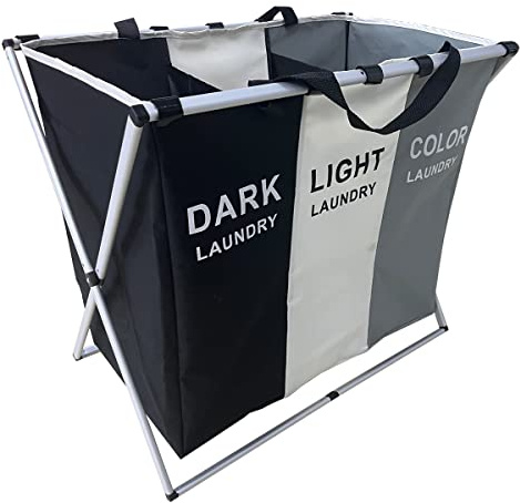 Large Laundry Basket Bags Foldable,3-Section Laundry Hamper Portable Dirty Clothes Bag Sorter with Handle,Large Capacity Fabric Washing Storage Baskets for Bathroom Bedroom Home