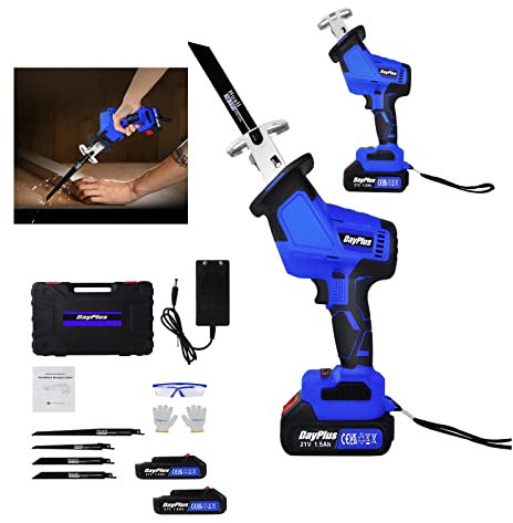 HSHa Sierra Sable Eléctrica de 680 W, 4 Hojas de Sierra, 0-1900 rpm, para Madera y Metal, Inalámbrica con 2 x 1.5Ah Batería y Cargador