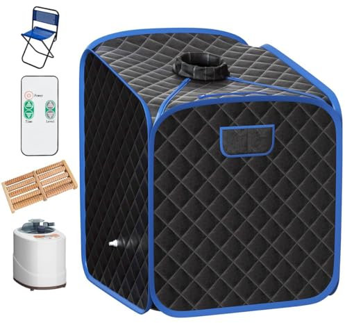 RELAX4LIFE Sauna a Vapore Portatile 2 L, Cabina Domestica per SPA, 9 Temperature Regolabili, 0-99 Minuti, Telecomando e Sedia, 1000W (Nero)