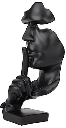 Tibeoyad Deko Statue，Schweigen ist Gold Statue Büro Regal Tischdekoration Abstrakte Kunst Statue Ornament Kreative Kunstharz Skulptur (Schwarz)