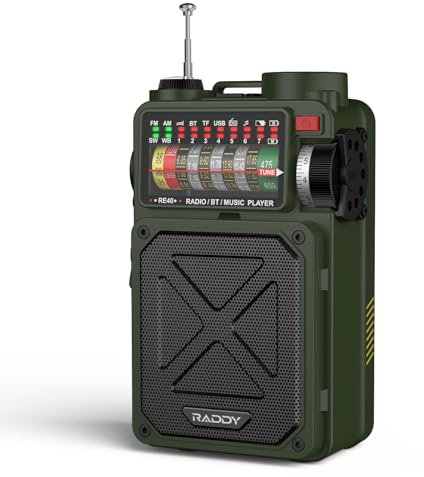 Raddy RE40 Kurzwellenradio FM-AM-SW Empfänger, 4000mAh Retro Radio Batteriebetrieben BT Lautsprecher Kurbelradio, mit Weißem Rauschen, SOS, Unterstützung USB, Micro SD Karte