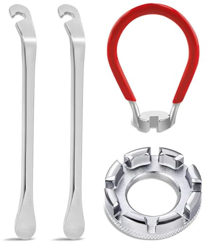 Fahrrad Speichenschlüssel aus Stahl, Größe 10-15 Universal Speichenspanner für Fahrrad Rad Zentrierer Nippelspanner Spannschlüssel mit Bike Reifenheber Speichenschlüssel Fahrrad Werkzeuge