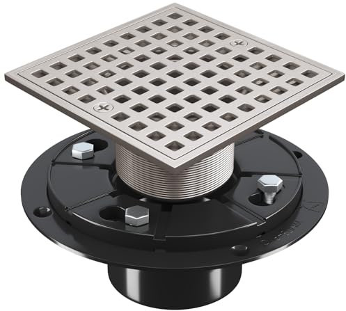 Yaseingoo Brushed Nickel 4 Inch Square Shower Floor Drain Kit with Flange