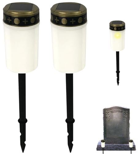 Porgeel Solar Grave Lights 2PCS Waterproof Solar Cemetery Lights for Grave Flameless Solar Garden Lights Outdoor Stake Lights for Grave Decorations Memorial Gifts White