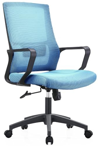 Shally Dogan Sedia da Ufficio Ergonomica Girevole con Supporto Lombare, Poltrona da Scrivania, Studio, Cameretta, Reclinabile con Altezza Regolabile, Base Nera Robusta, Schienale Antisudore (Blu)