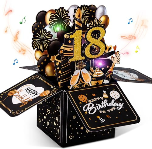 joyoldelf Tarjeta Felicitacion Cumpleaños 18 Años- Tarjetas de Cumpleaños Pop Up Original, Tarjeta Cumpleaños 3D, Regalo Aniversario Divertidos Para Hombre Mujer Amigo Novio Novia Padre