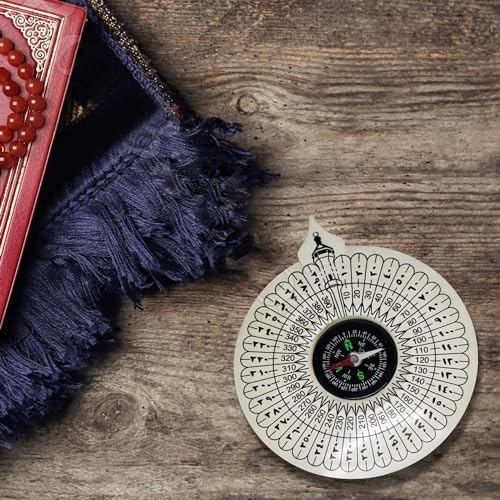 Boussole Blanche Musulmane Qibla Direction de la Kaaba - Boussole de Prière Islamique Portable avec Livret