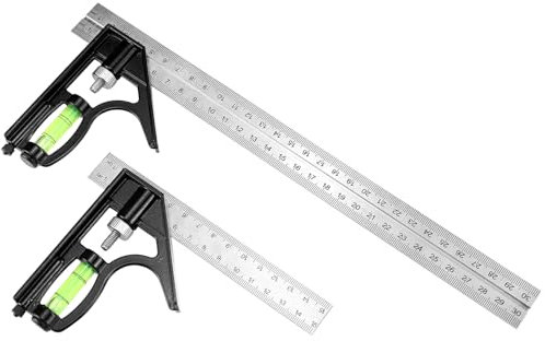 QWORK® Juego de Escuadras Combinados, Escuadras Metalicas Carpintero de 150 mm y 300 mm, Escuadra de Carpintero con Tornillos de Bloqueo de Latón para Profesionales y Entusiastas del Bricolaje