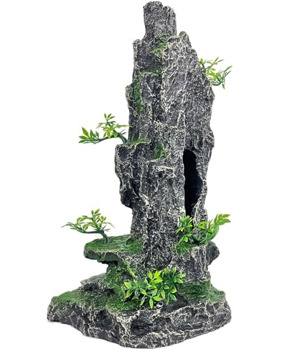 GOLOMOZ Aquarium Mountain View Stone Ornament Tree Rock Cave Aquarium Decorations Large and Tall Extra Large Aquarium Decorations for Fish Tank Decorations for Fish Tank - 14 Inches High