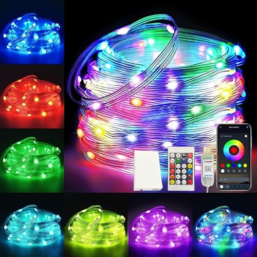 Lichterkette,RGB 100LEDs Bunt Farbwechsel Lichtschlauch mit USB,Timer,200+ Modi,Sync Musik,Fernbedienung und App Steuerung,für Weihnachten,Schlafzimmer,Party,Hochzeit Deko
