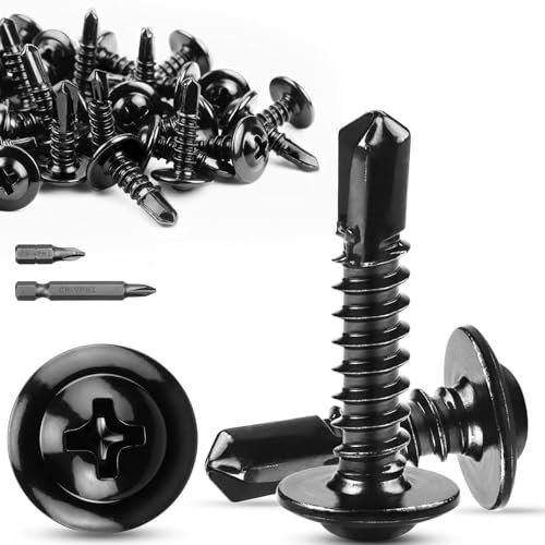 TXXATX Self-Tapping Metal Screws M4.2x19mm, 410 Stainless Steel Wafer Head Black Roofing Hardware, 60 Pcs for Metalwork, Wood, Maintenance and Furniture