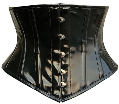 OH WEARS Halloween Underbust Black PVC Corset Steel Boned Waist Trainer Steampunk Perfect Hourglass Figure (UK, Alpha, XXL, Regular, Regular, 1, Black)