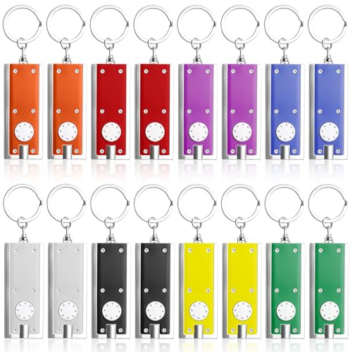 GOMETY 16 Stück LED Kinder Schlüsselanhänger-Taschenlampen, Mini Square Keychain Light