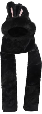 Ensemble écharpe à capuche 3 en 1 pour femme - Bonnet d'hiver en peluche avec oreilles de lapin - Mignon lapin - Écharpe à capuche - Gants coupe-vent - Bonnet chaud - Ensemble pour les voyages, le