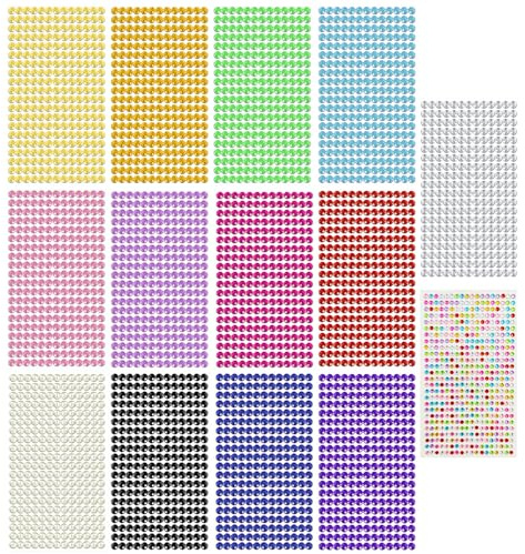 VEGCOO Lot de 3640 pierres à paillettes autocollantes - Perles colorées semi-rondes - Pour le visage, le maquillage, le nail art - Décoration de la maison - Bricolage - Scrapbooking - Bijoux - 6 mm