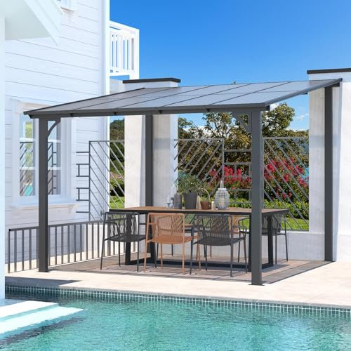 UNIONLINE 3x3m Aluminium Gazebo Outdoor,Wall-Mounted Lean to Metal Awnings Gazebos Pergola,Hardtop Roof Heavy Duty Metal Pergola for Garden
