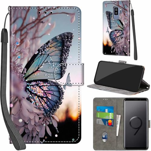 Handyhülle für Samsung Galaxy S9 Plus Hüllen Premium Leder Case Klappbar Wallet Magnet Kartenfach Standfunktion Schutzhülle kompatibel mit Samsung S9 Plus Cover,Schmetterling