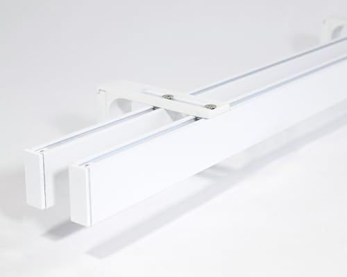 Deco-Raum 2-lauf Gardinenstange auf Maß Innenlauf Loft eckig Wandbefestigung Wandträger Vorhangstange Flächenvorhang Schiene Innenlaufstange für Vorhänge Weiß 350cm