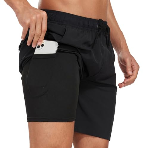 COONE Badshorts för män med snabbtorkande badbyxor baddräkt 2-i-1 stretch strandshorts med blixtlåsfickor snabbtorkande sommar surfing sport